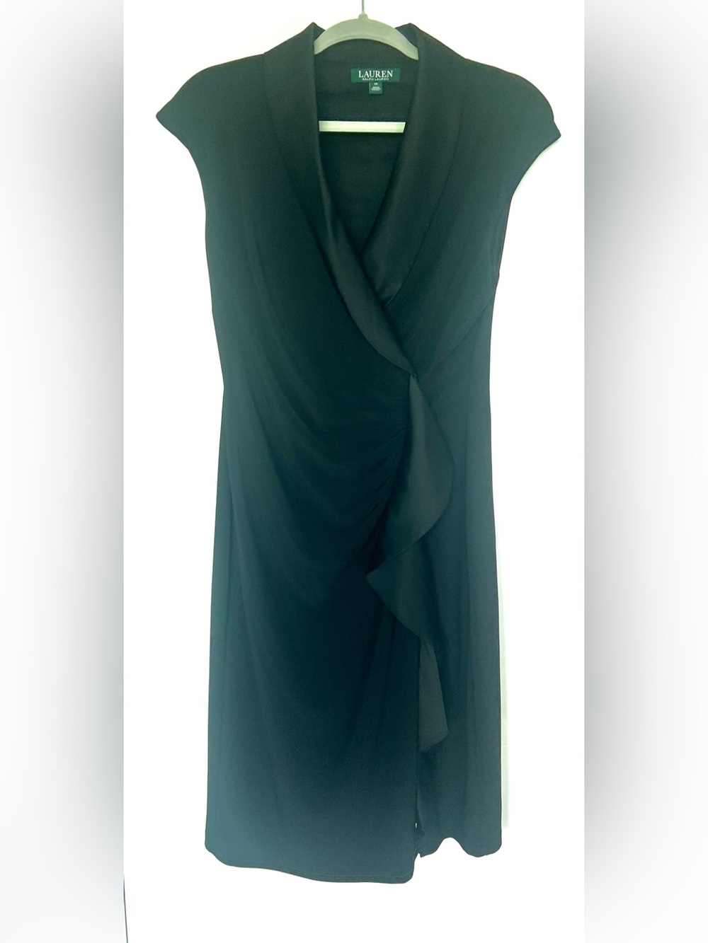 Lauren Ralph Lauren Black Faux Wrap Ruffle Cocktail Dress Size 10 NWOT